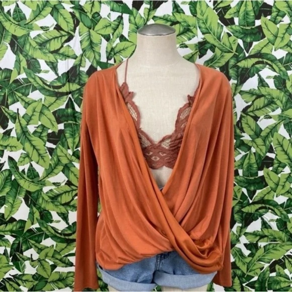 Abercrombie & Fitch Orange Open Front Wrap Top Lagenlook Effortless Size Small